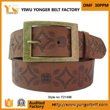 New Coming High Quality Fashion Brown Embossed Custom Printed Leather Belts